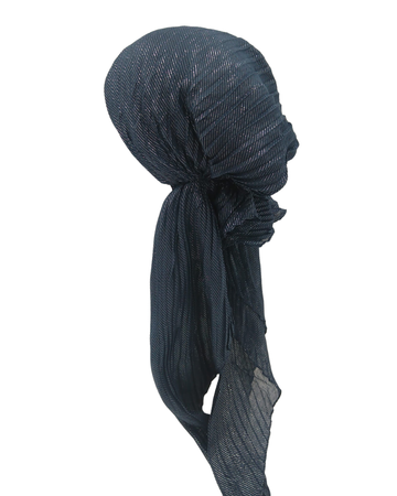 SG PR02-NVY navy Lurex Pleated Cotton Pre-Tied Tichel myselflingerie.com